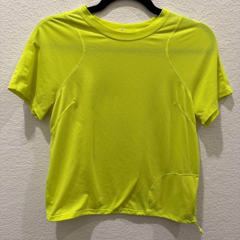 Lululemon Detours Welcome Short Sleeve Running Shirt Neon Yellow Cinch Size 4